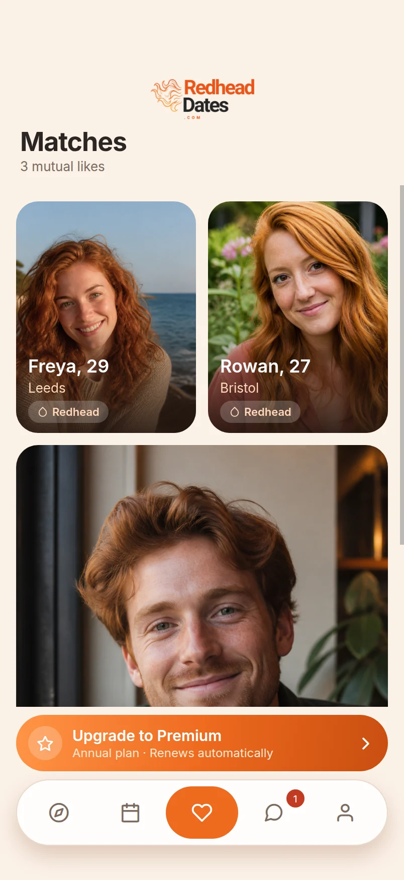 Your matches in the Redhead Dates app