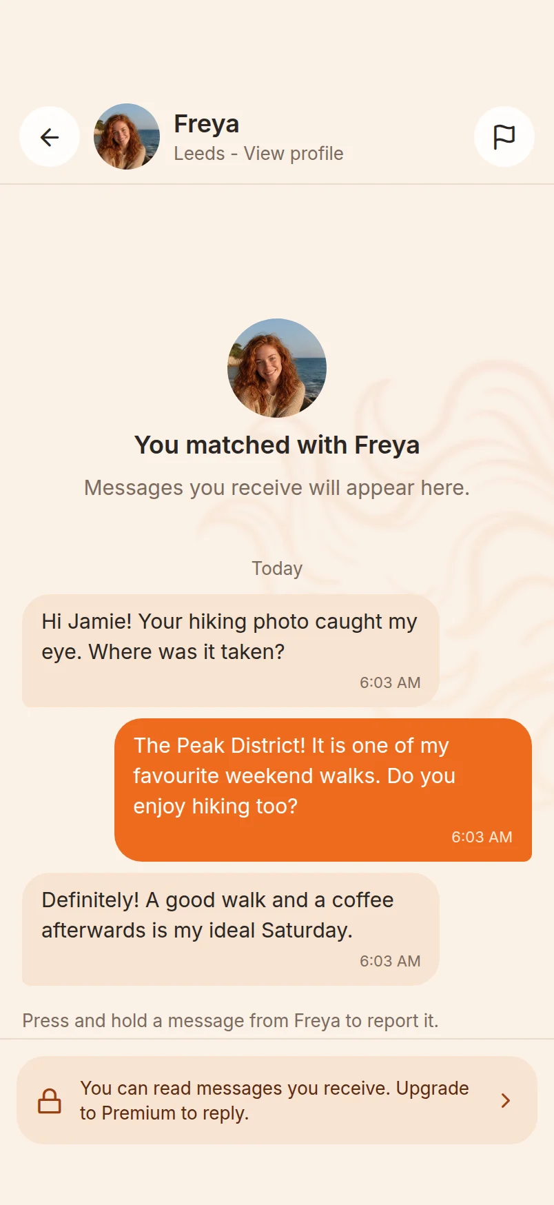 Chatting with a match in the Redhead Dates app
